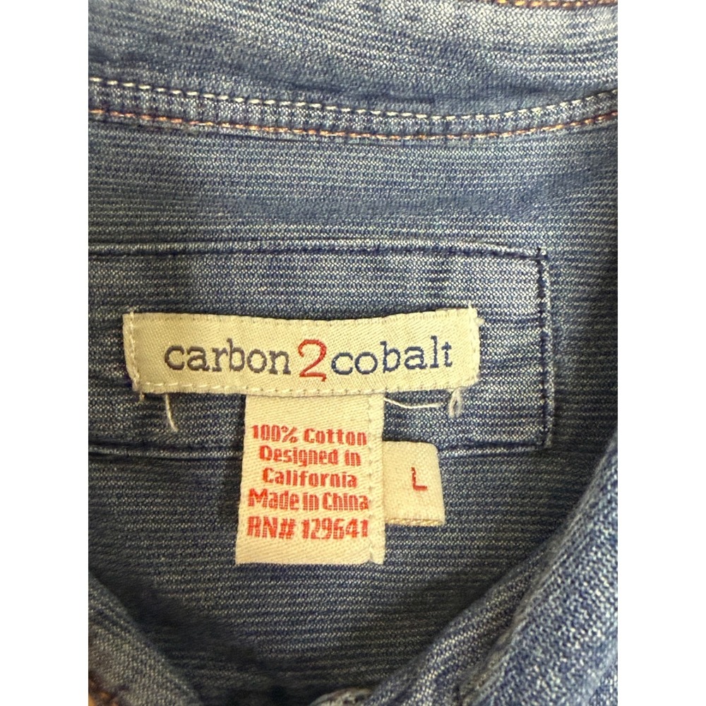 Carbon 2 Cobalt Men's Blue Denim Long Sleeve Button Down Shirt Cotton L - Picture 3 of 3